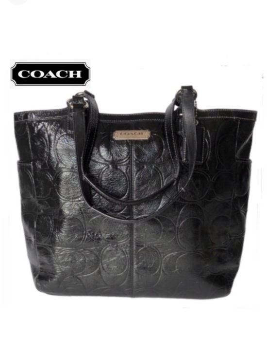 Coach Handbags - Coach Gallery Black Signature Embossed Patent Leather North/South  Tote F19818